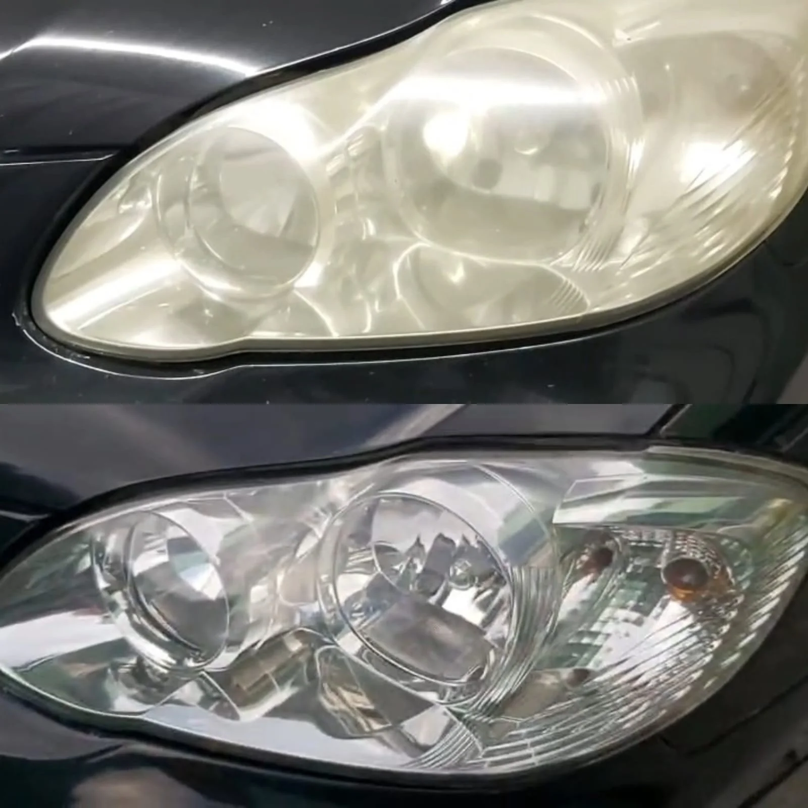 Farol automotivo antes e depois da revitalização na GIU'S FILMS